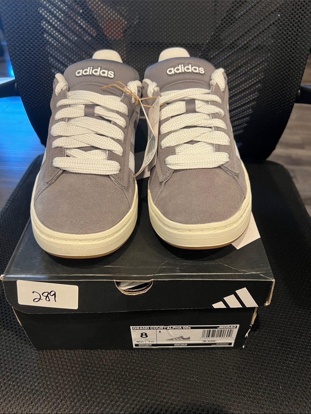 adidas Gray Suede Low-Top Sneakers with Cream Sole and White Laces